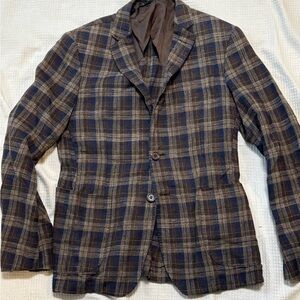 Leone Napoli Men's Plaid Blazer - Blue & Brown check made in Italy 36r